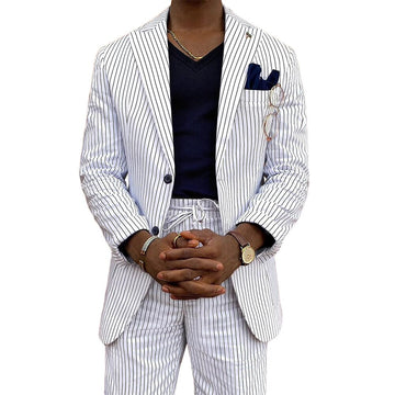 Costumes à rayures pour hommes avec veste deux pièces et pantalon court, ceinture, smokings de soirée décontractés de créateur 