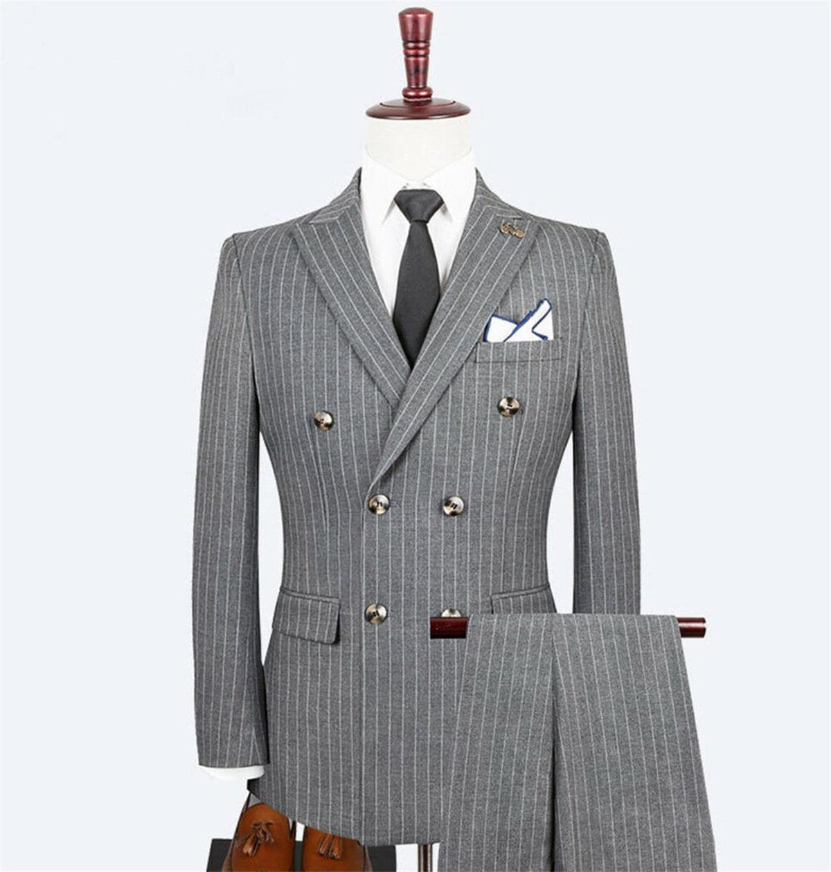 Costume trois pièces à rayures pour homme, grande taille, croisé, Valentino, plusieurs boutons, costume de smoking pour homme 