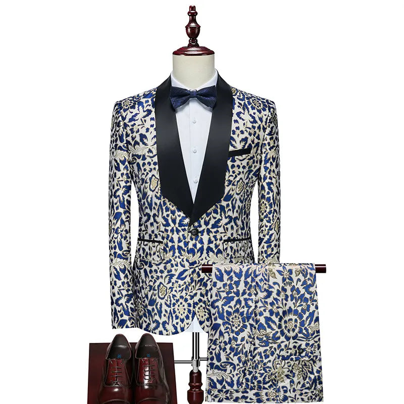 Traje de noche de fiesta para hombre, traje de padrino y novio, traje de oficiante de dos piezas, traje bordado de talla grande para hombre, traje de 5 colores