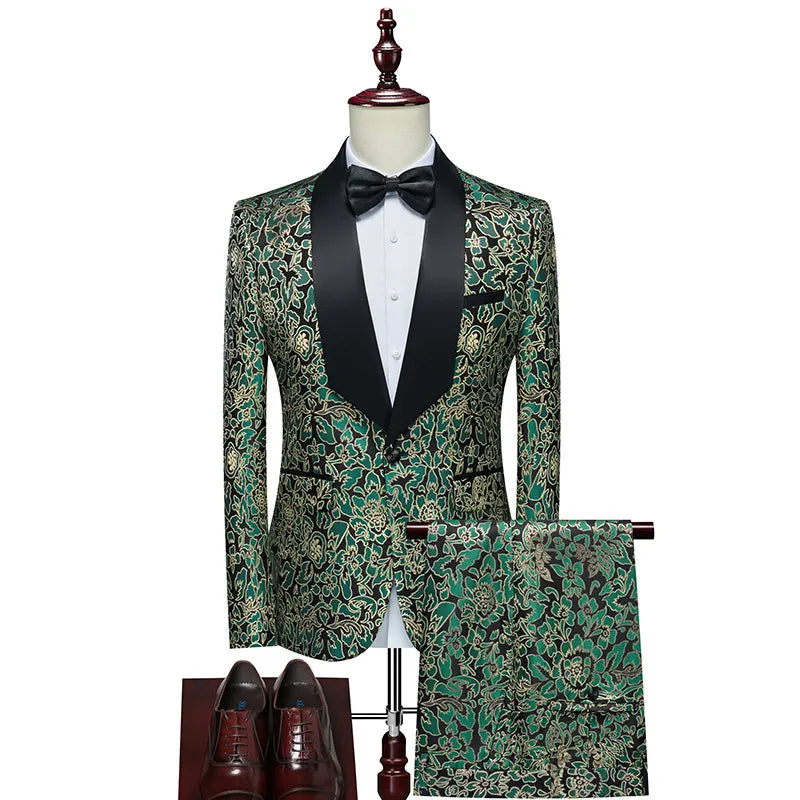 Traje de noche de fiesta para hombre, traje de padrino y novio, traje de oficiante de dos piezas, traje bordado de talla grande para hombre, traje de 5 colores