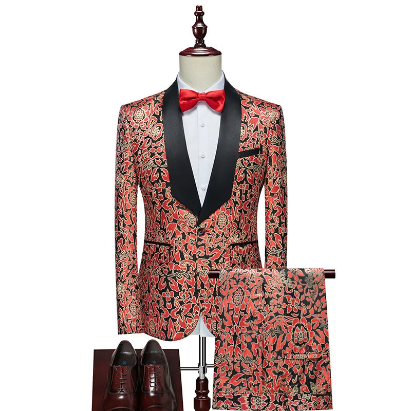 Traje de noche de fiesta para hombre, traje de padrino y novio, traje de oficiante de dos piezas, traje bordado de talla grande para hombre, traje de 5 colores