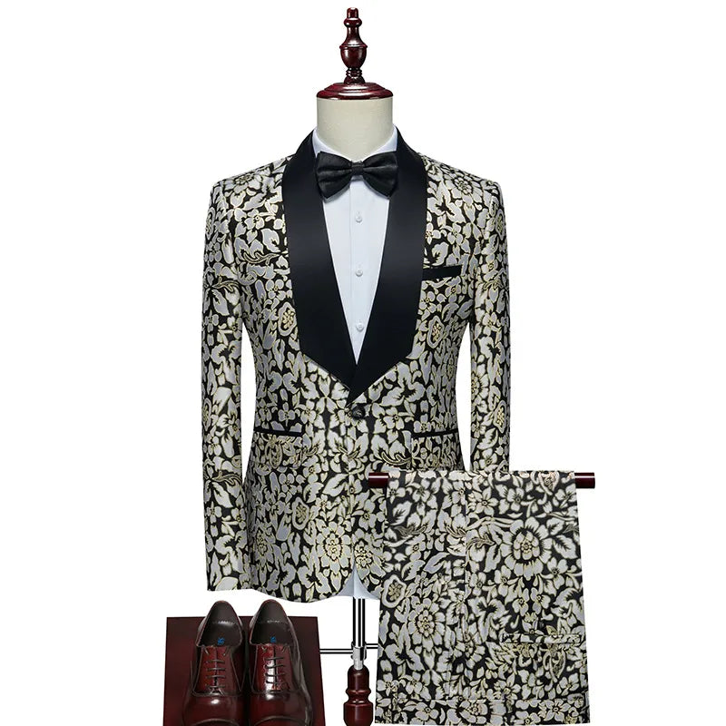 Traje de noche de fiesta para hombre, traje de padrino y novio, traje de oficiante de dos piezas, traje bordado de talla grande para hombre, traje de 5 colores