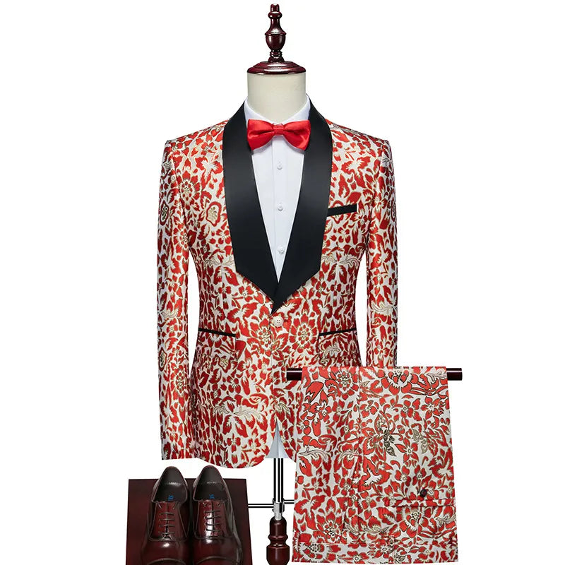 Traje de noche de fiesta para hombre, traje de padrino y novio, traje de oficiante de dos piezas, traje bordado de talla grande para hombre, traje de 5 colores