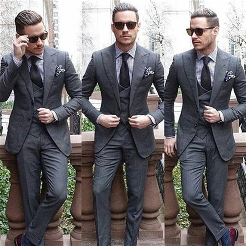 Costume de smoking gris pour homme, costume de mariage 3 pièces (veste, pantalon, gilet, cravate), blazer et pantalon. 