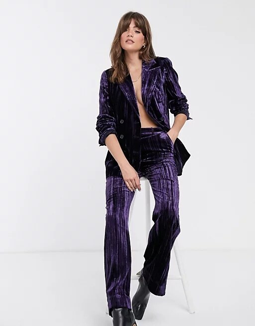 Purple Velvet Pant Suits Costumes Tuxedos Women Office Lady Business Formal Work Wear 2 Piece Sets Office Uniform