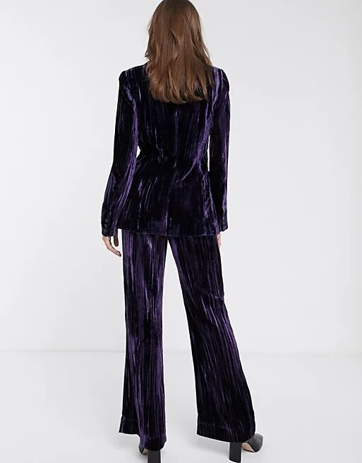Purple Velvet Pant Suits Costumes Tuxedos Women Office Lady Business Formal Work Wear 2 Piece Sets Office Uniform