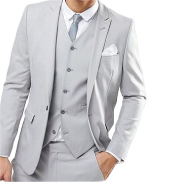 Smoking Grey Blazer Trousers Prom Suits 3Pcs(Jacket+Pants+Vest+Tie)Slim Fit Tuxedo Custom Party Wear