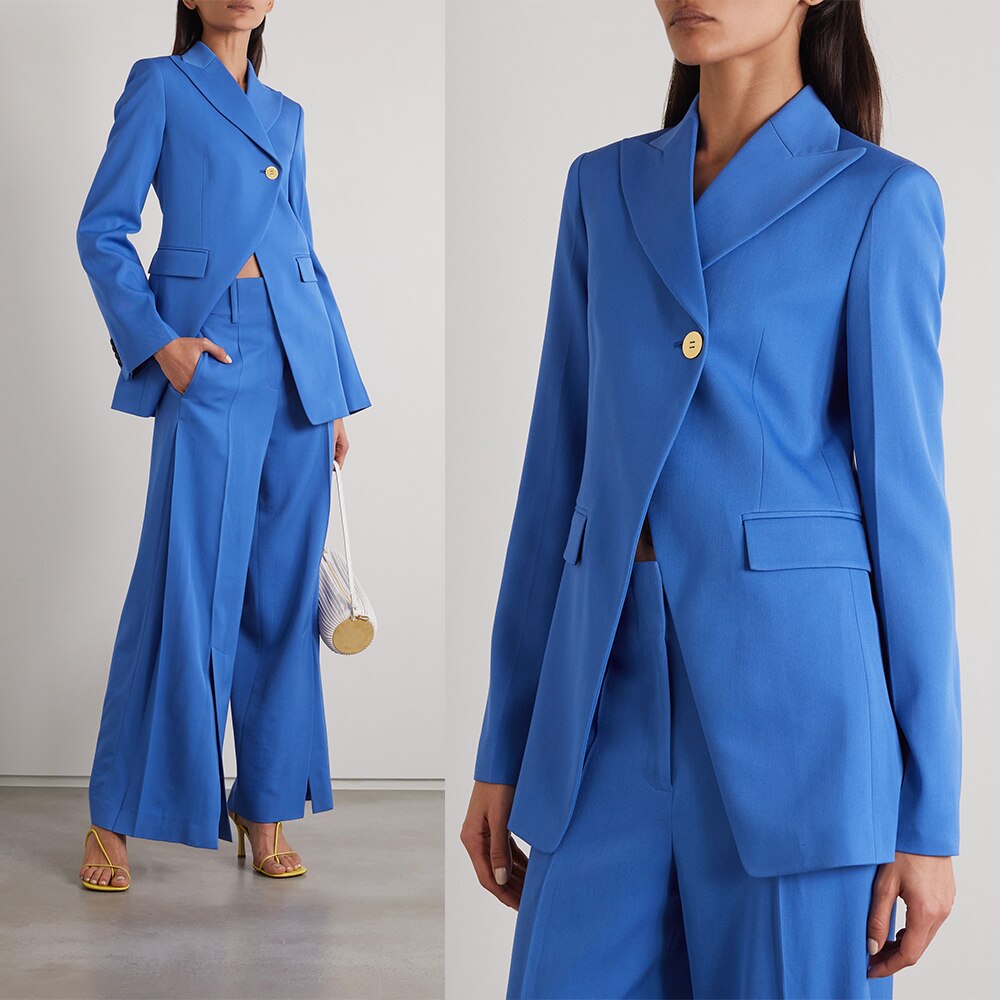 Trajes de pantalón para madre de la novia, de tweed, en azul, talla grande, para mujer, ropa formal de negocios, conjuntos de 2 piezas, uniforme de oficina 
