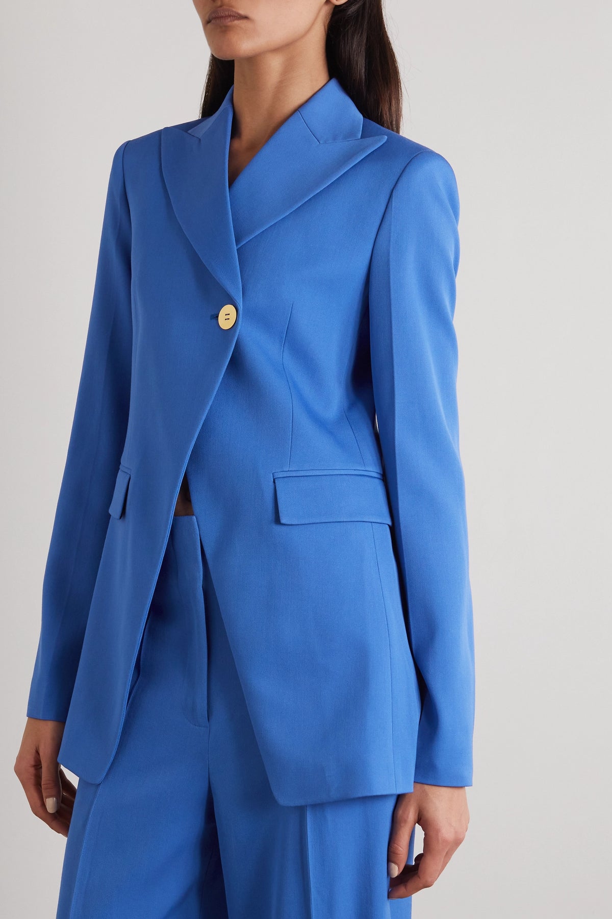 Trajes de pantalón para madre de la novia, de tweed, en azul, talla grande, para mujer, ropa formal de negocios, conjuntos de 2 piezas, uniforme de oficina 