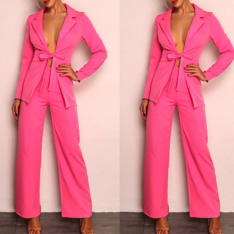 Pink Women Pants Suits For Wedding Leisure Deep V Neck Mother of the Bride Suit Ladies Evening Tuxedos