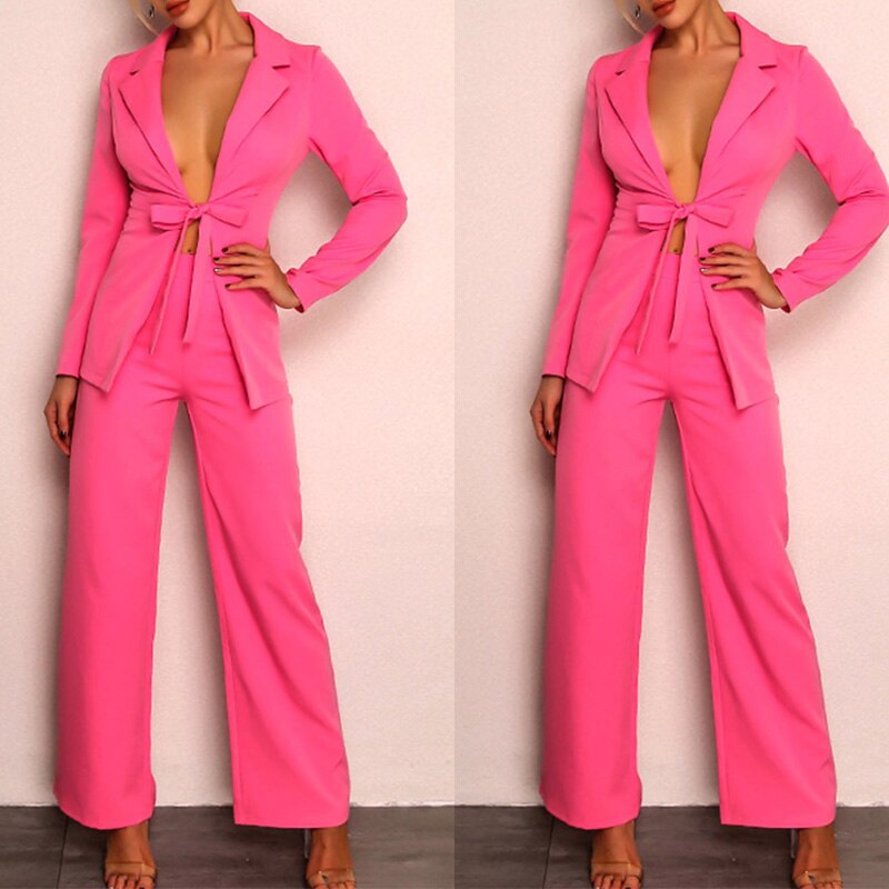 Costume pantalon rose pour femme, costume de soirée, col en V profond, pour mère de la mariée 