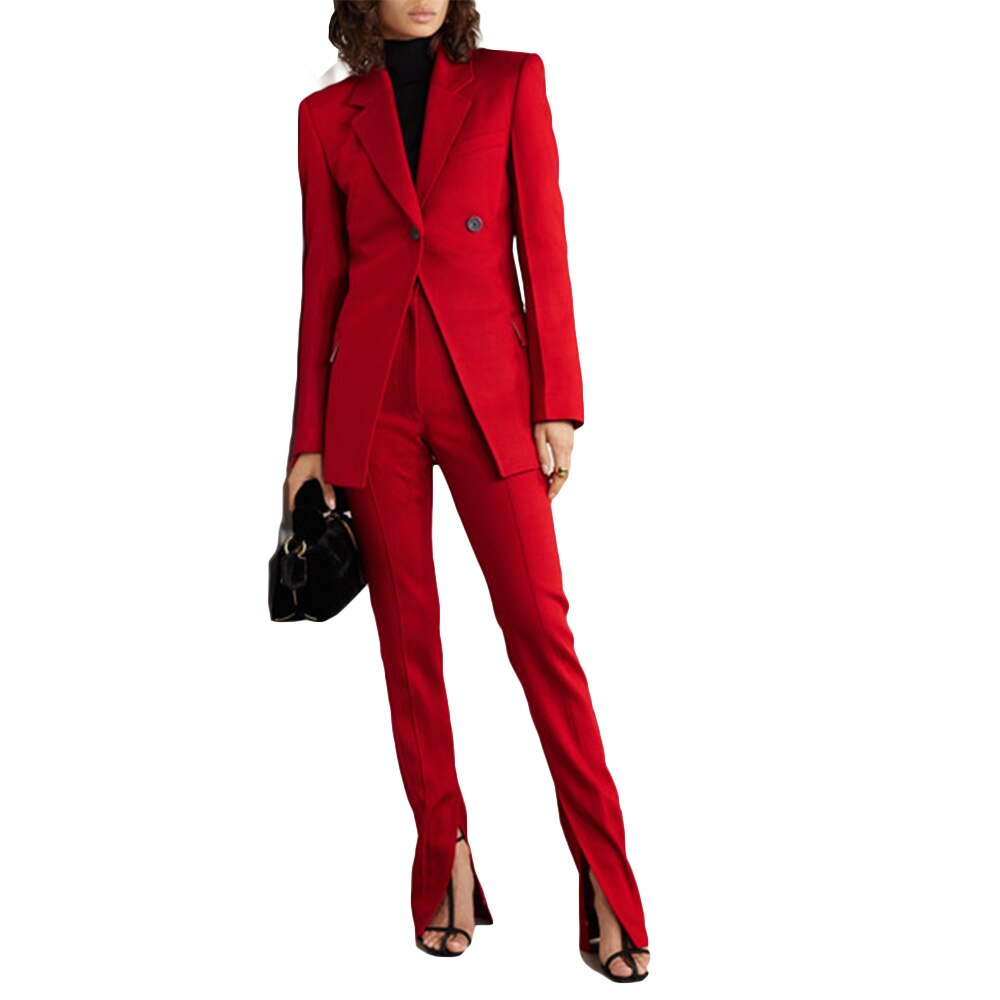 Trajes de pantalón para madre de la novia, de primavera, en rojo, talla grande, para mujer, ropa formal de negocios, conjuntos de 2 piezas, uniforme de oficina 