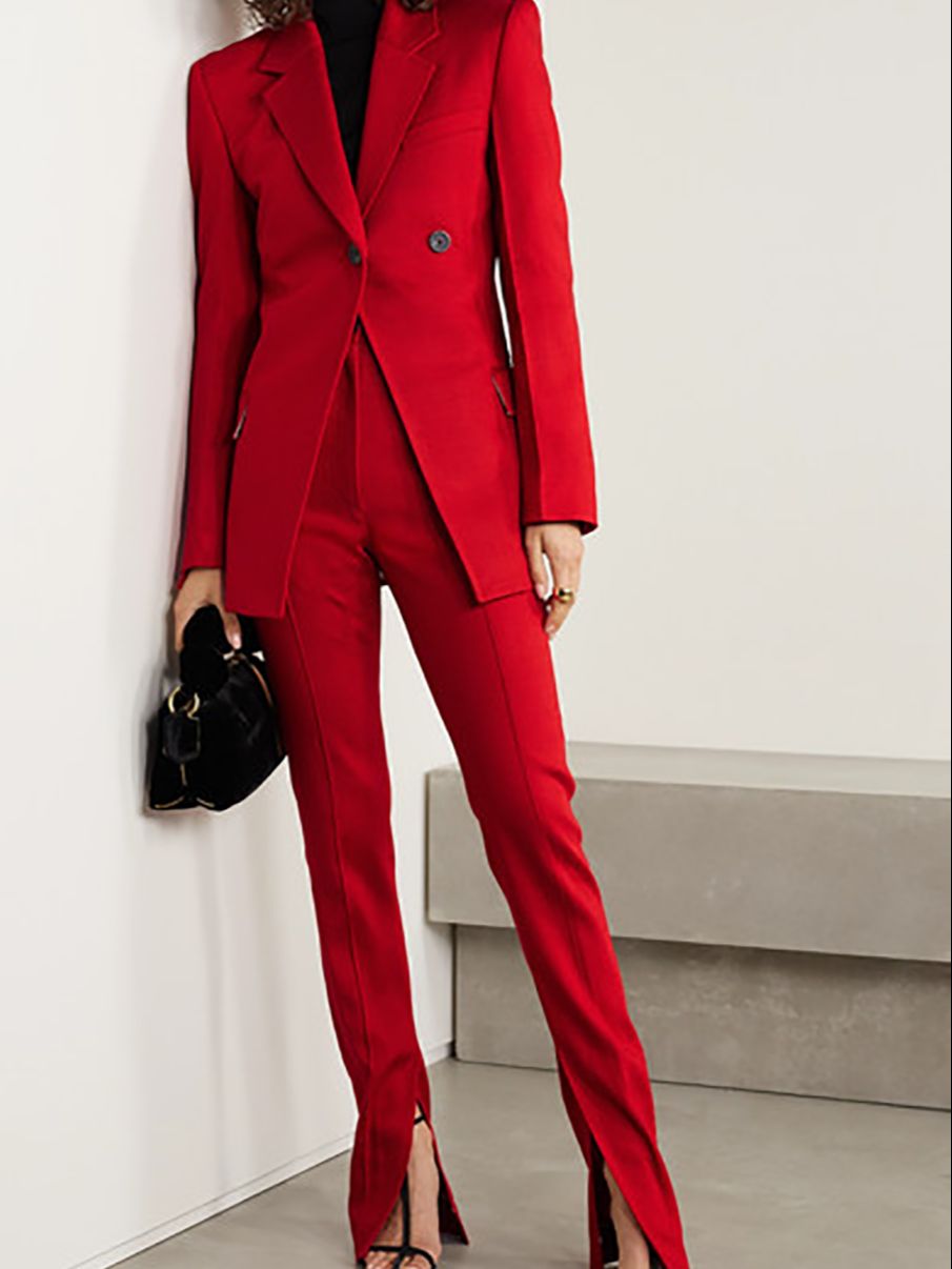Trajes de pantalón para madre de la novia, de primavera, en rojo, talla grande, para mujer, ropa formal de negocios, conjuntos de 2 piezas, uniforme de oficina 