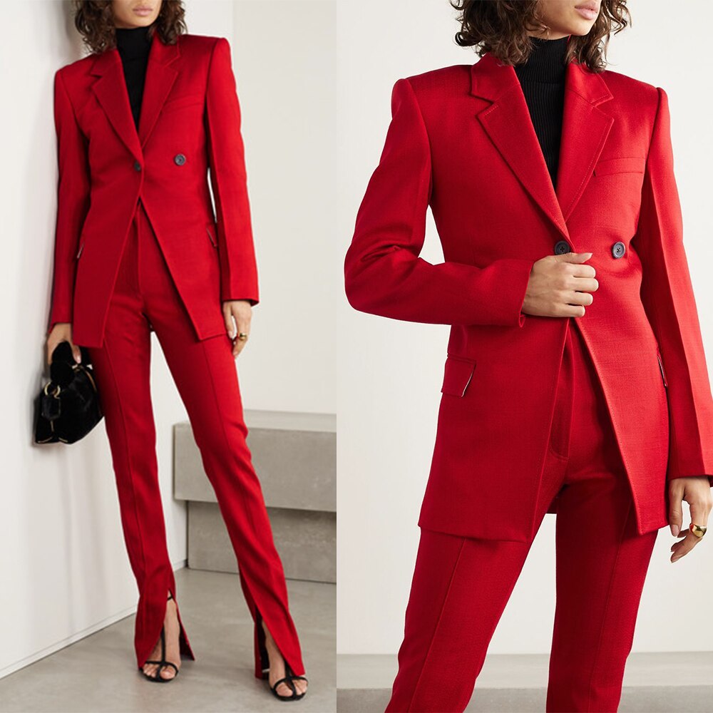 Trajes de pantalón para madre de la novia, de primavera, en rojo, talla grande, para mujer, ropa formal de negocios, conjuntos de 2 piezas, uniforme de oficina 