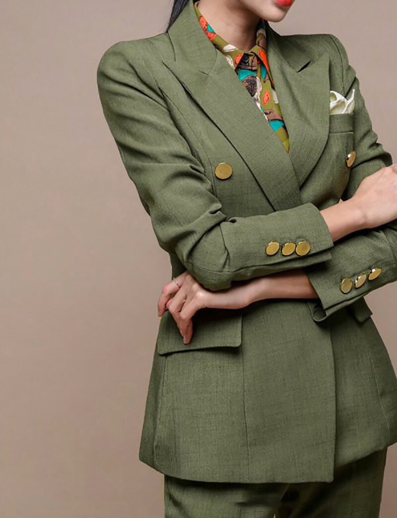 Ensemble pantalon et pantalon pour femme, tenue de travail 2 pièces, vert armée, tenue de bureau 