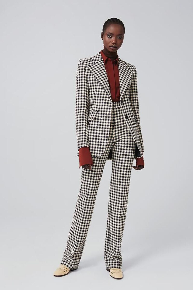 Ensemble de costumes d'hiver à carreaux, blazer chaud pour femme de bureau, smoking de mariage, veste taille haute, ensemble 2 pièces 