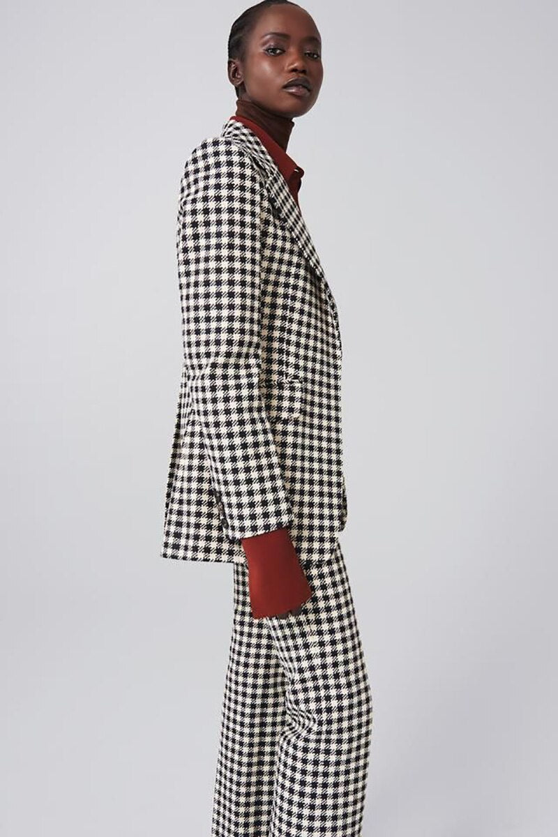 Ensemble de costumes d'hiver à carreaux, blazer chaud pour femme de bureau, smoking de mariage, veste taille haute, ensemble 2 pièces 