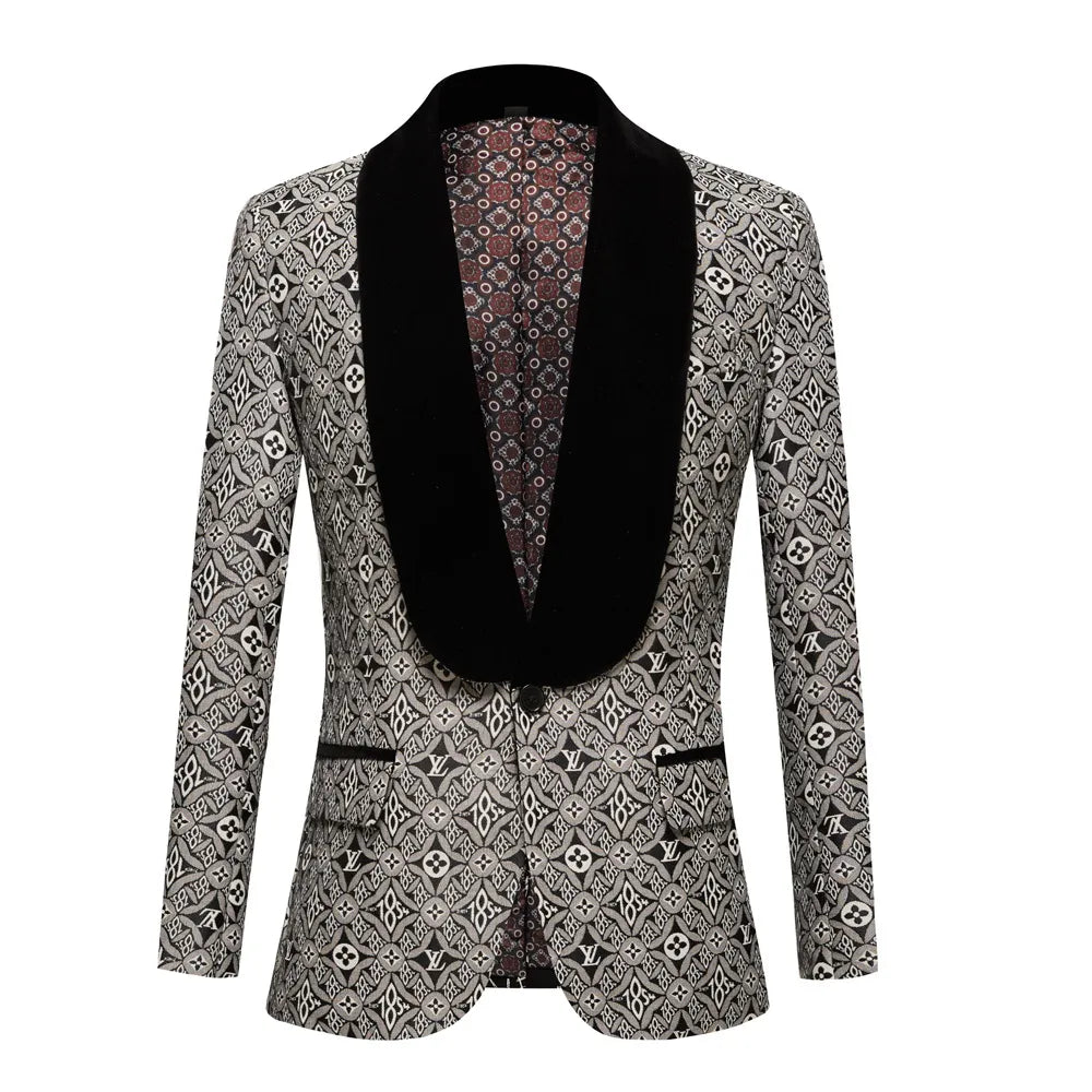 Costume à col de fruit vert jacquard noir et blanc Veste de costume homme de soutien de banquet mince deux pièces de style occidental 