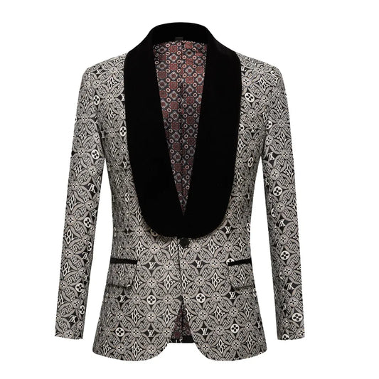 Black and white jacquard green fruit collar suit Western-style two-piece slim banquet support man suit jacket