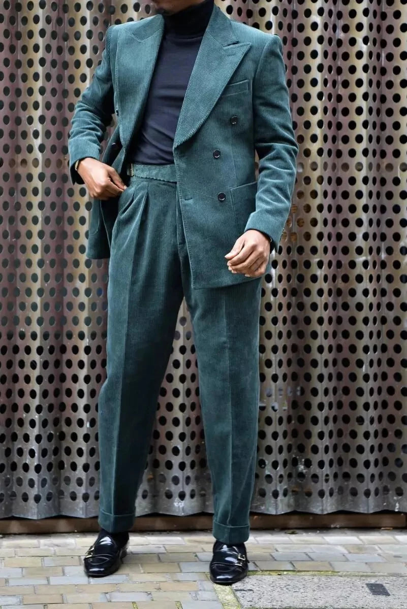 Costume 2 pièces en velours côtelé pour homme, veste et pantalon, coupe slim, revers pointus, pour mariage, bal de promo