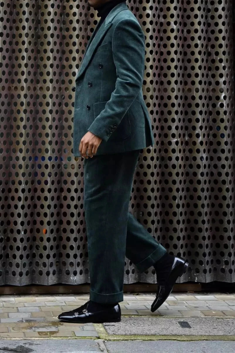 Costume 2 pièces en velours côtelé pour homme, veste et pantalon, coupe slim, revers pointus, pour mariage, bal de promo