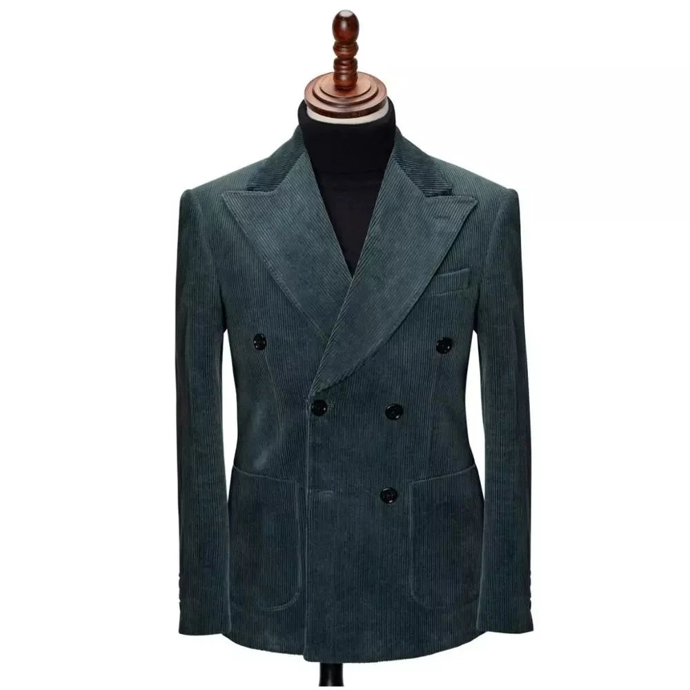Costume 2 pièces en velours côtelé pour homme, veste et pantalon, coupe slim, revers pointus, pour mariage, bal de promo