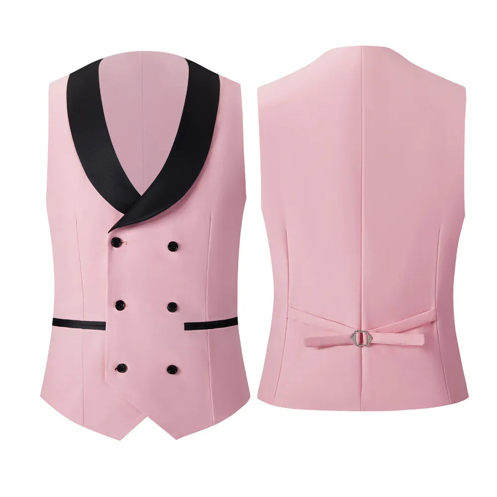 Traje de tres piezas ajustado de color liso para hombre, con cuello de solapa y cierre, traje informal de negocios, color negro C