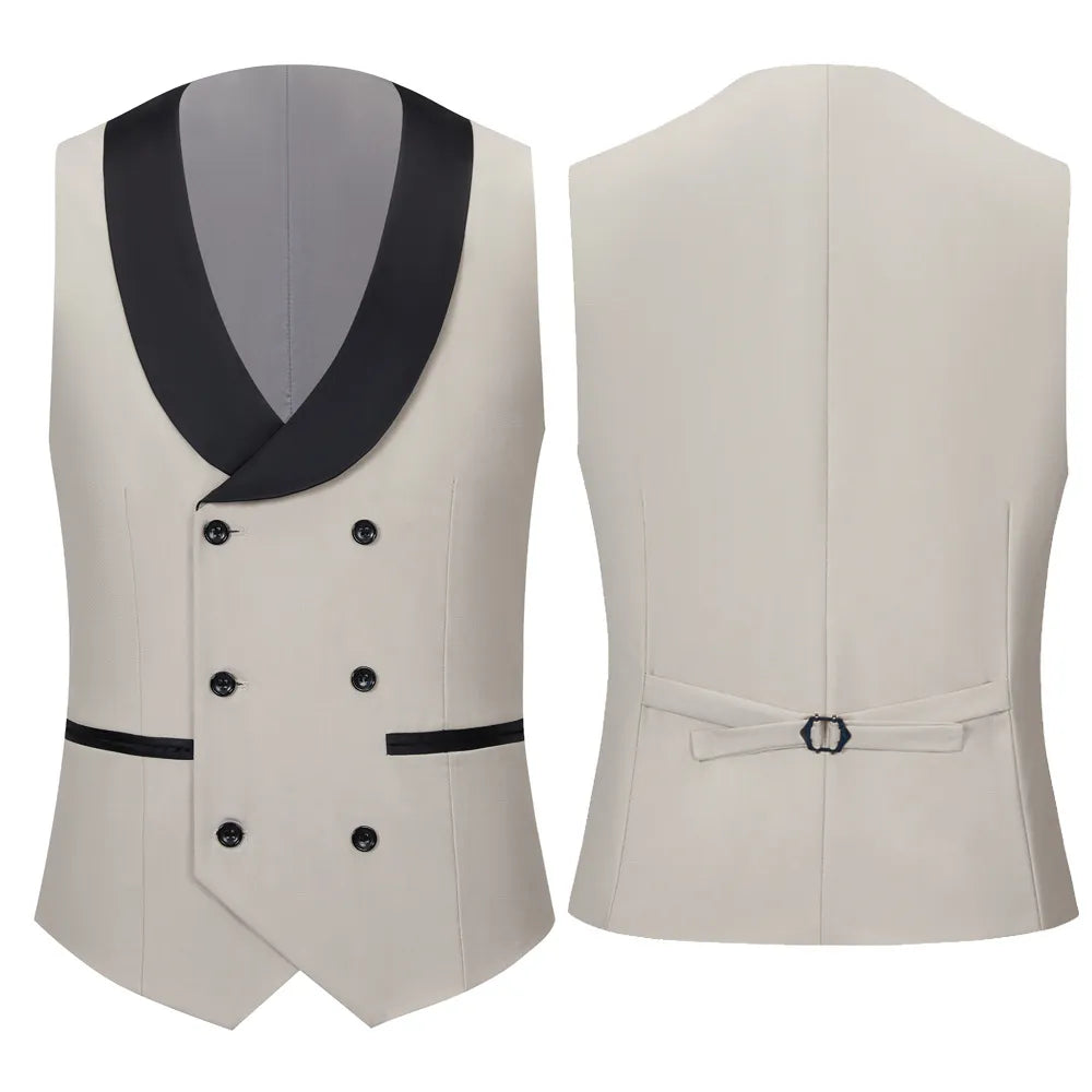 Traje de tres piezas ajustado de color liso para hombre, con cuello de solapa y cierre, traje informal de negocios, color negro C