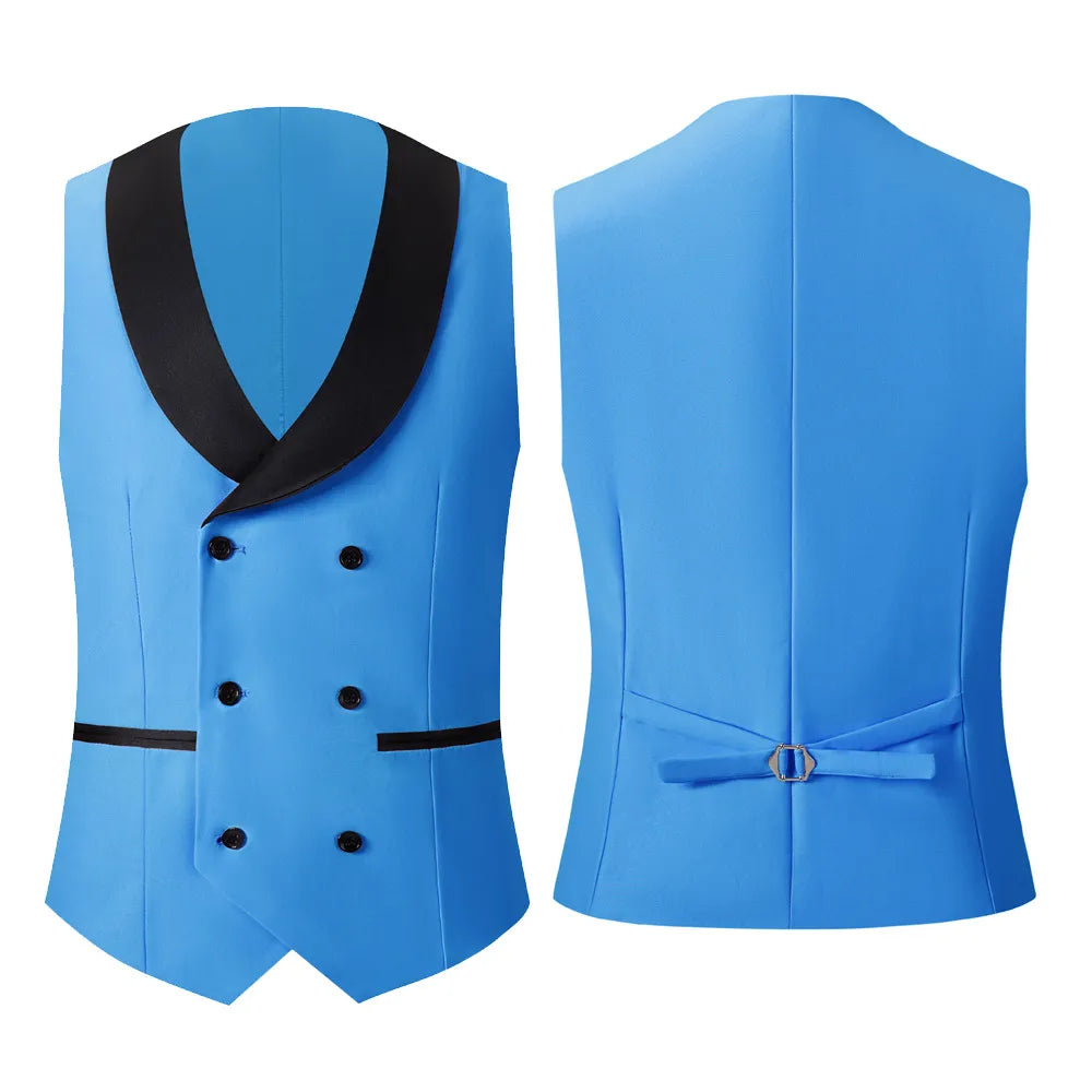 Traje de tres piezas ajustado de color liso para hombre, con cuello de solapa y cierre, traje informal de negocios, color negro C
