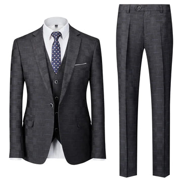 Plaid Men's Suit Korean Slim Suit Suit Men's Business Large Size Three-piece Set