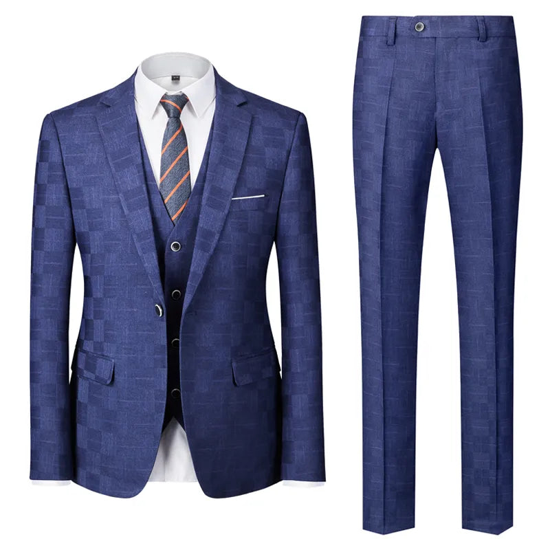Costume à carreaux pour homme, version coréenne, slim, costume d'affaires pour homme, grande taille, ensemble trois pièces