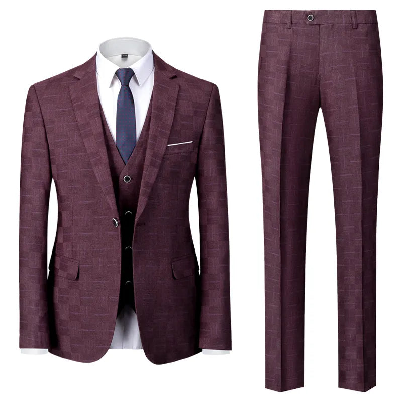 Costume à carreaux pour homme, version coréenne, slim, costume d'affaires pour homme, grande taille, ensemble trois pièces