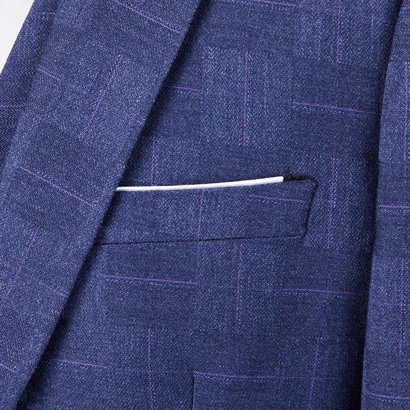 Plaid Men's Suit Korean Slim Suit Suit Men's Business Large Size Three-piece Set