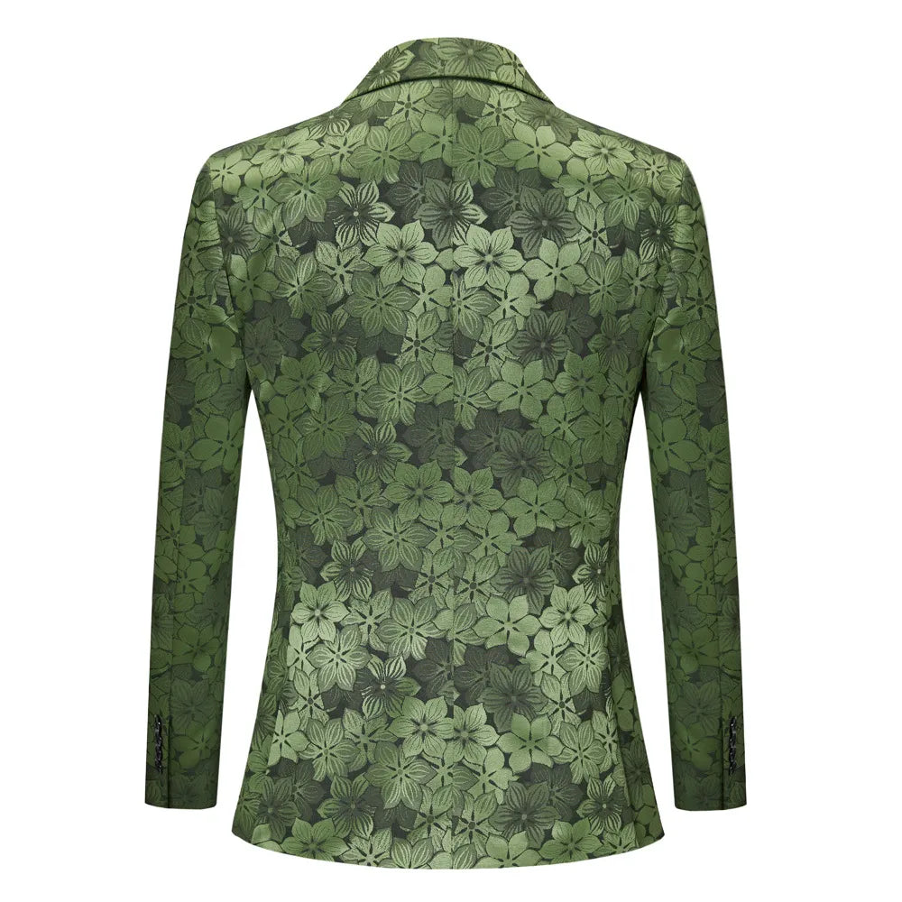 Traje de hombre cruzado con cuello de solapa de pico y jacquard verde, conjunto de dos piezas para banquete de boda 