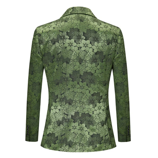 Green Jacquard Peak-lapel Collar Double-breasted Men's Suit Set Banquet Wedding Dress Two-piece Set
