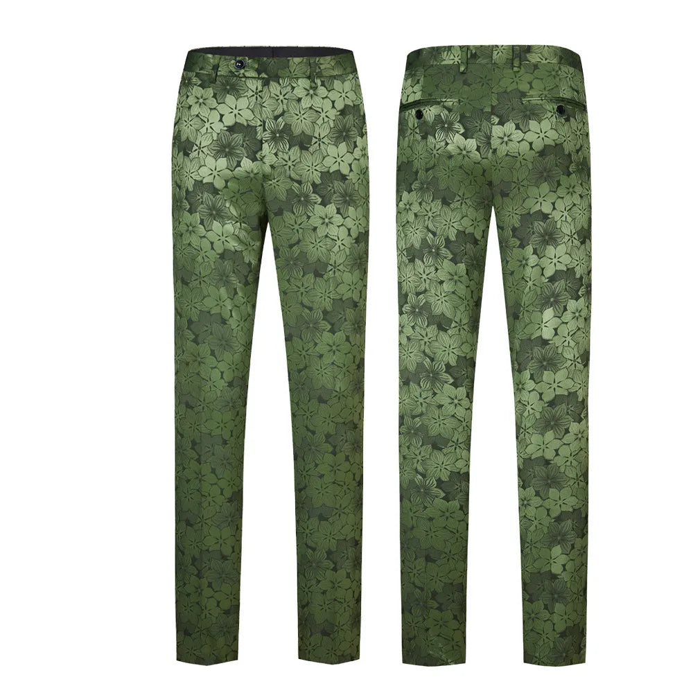 Traje de hombre cruzado con cuello de solapa de pico y jacquard verde, conjunto de dos piezas para banquete de boda 