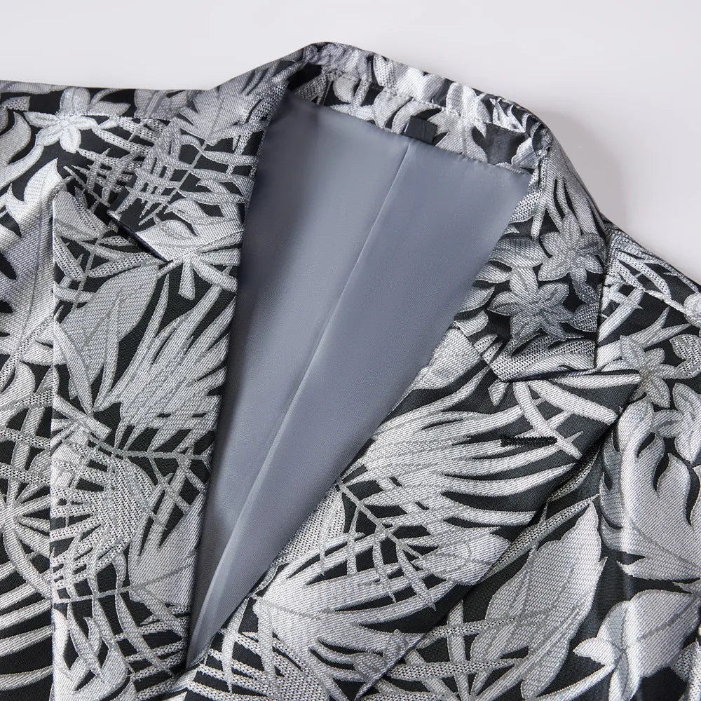 Traje de hombre cruzado con cuello de solapa de pico y jacquard gris, vestido de banquete de boda, conjunto de dos piezas 