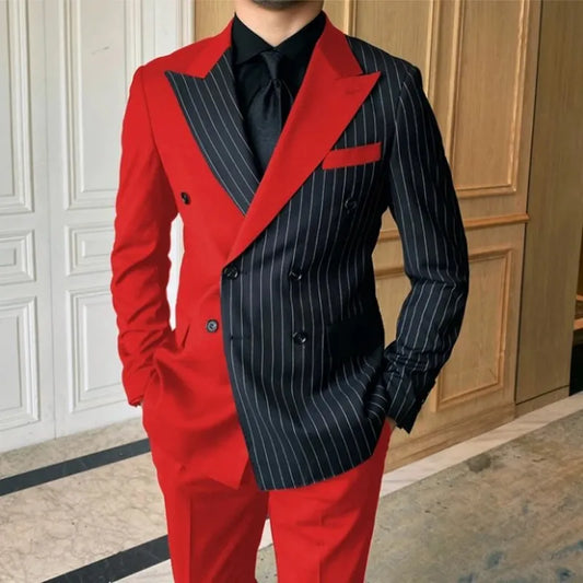 Men's Suit Two-piece Striped Splicing Leisure Business Banquet Suit