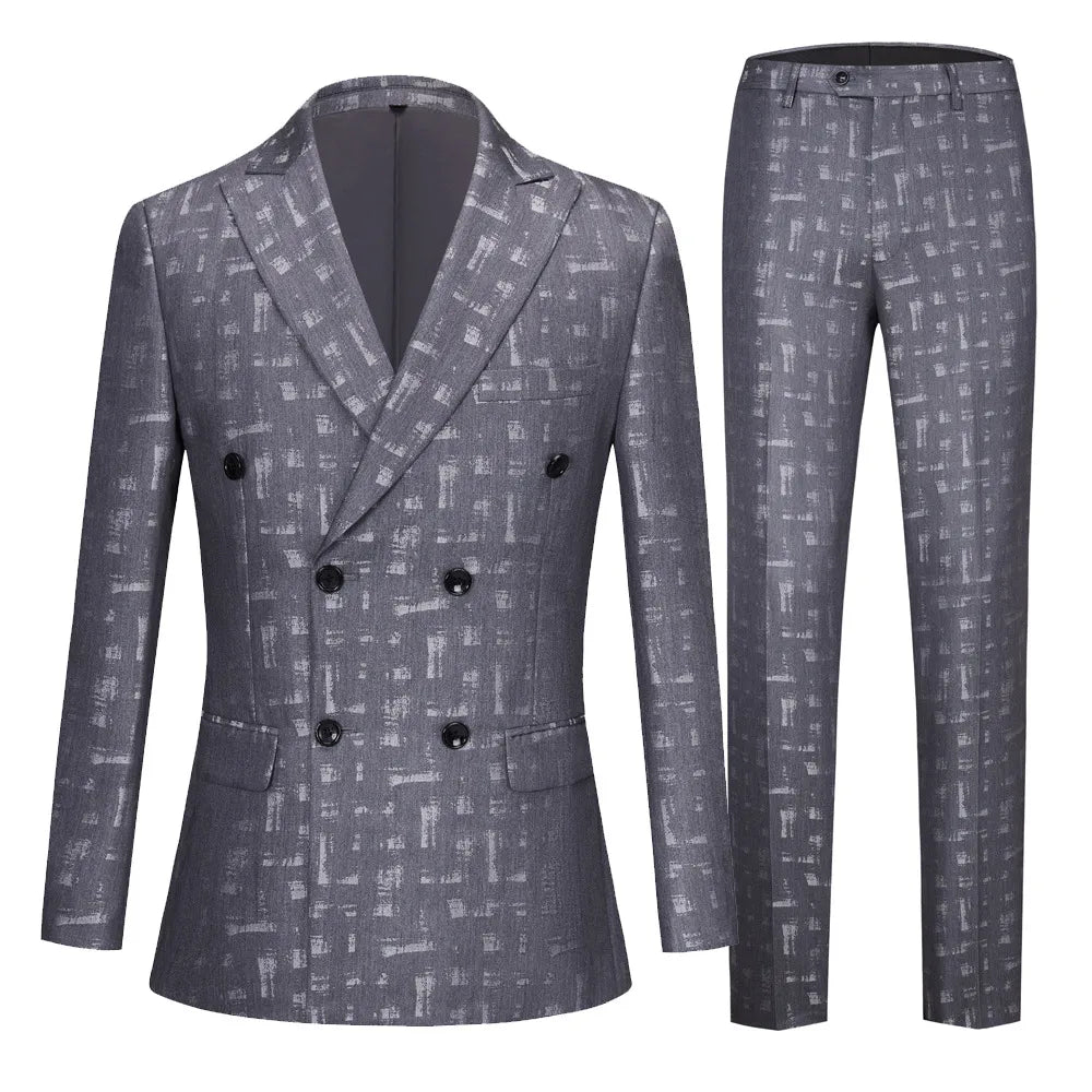 Men's Suit Double-breasted British Style Business Suit Hidden Flower Two-piece Suit