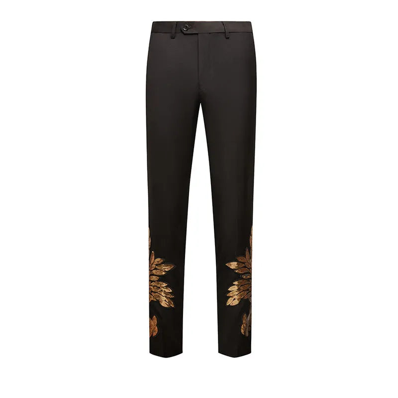 Traje de dos piezas con lentejuelas y calcomanías de posicionamiento para hombre, para banquete de boda, cantante, vestido, top y pantalones 