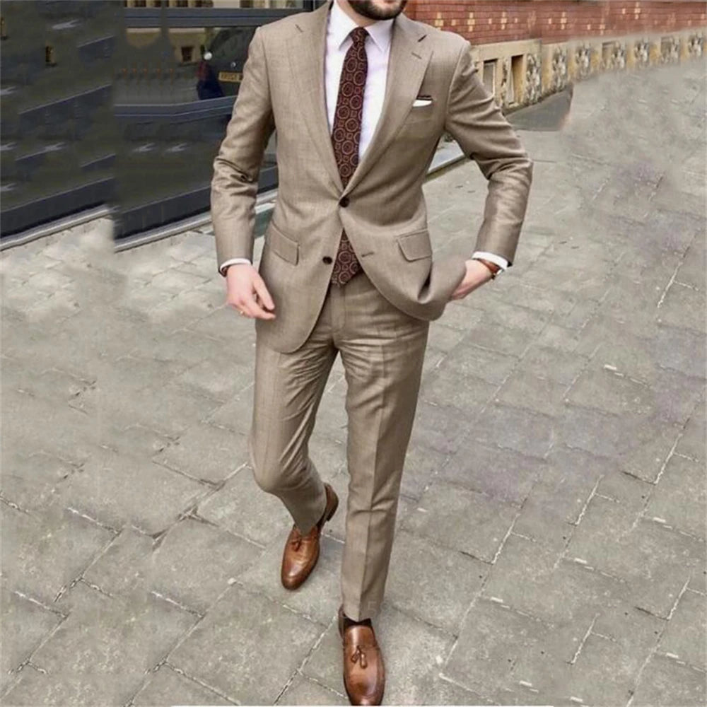 Trajes de fiesta informales de corte entallado para hombre, con solapa con muesca, para padrinos de boda en la playa, esmoquin para hombre, blazer de 2 piezas, chaqueta y pantalón. 