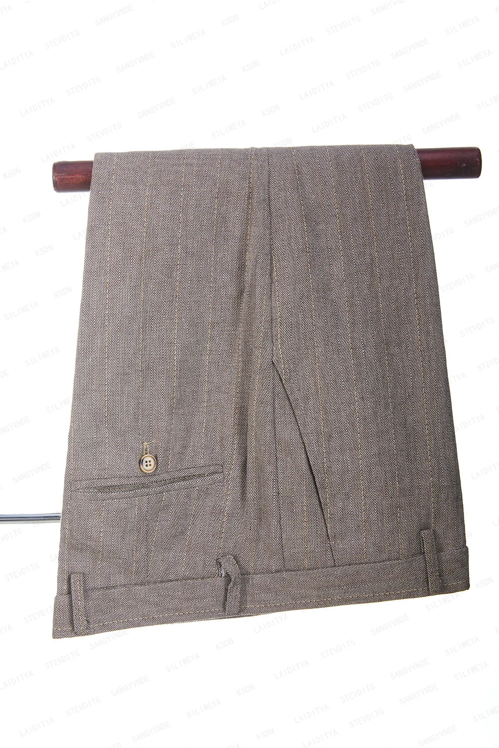 Men Double Breasted Khaki Linen Suits Vetical Stripe Slim Fit Tuxedos For Wedding 3 Pcs Set Jacket Vest Pants