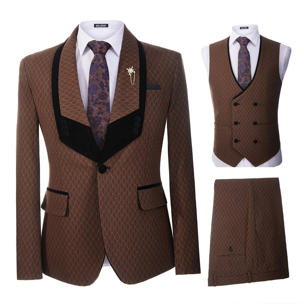 Shawl Lapel Groom Tuxedos Men Suits Wedding 3 Pieces (Jacket+Pant+Vest)