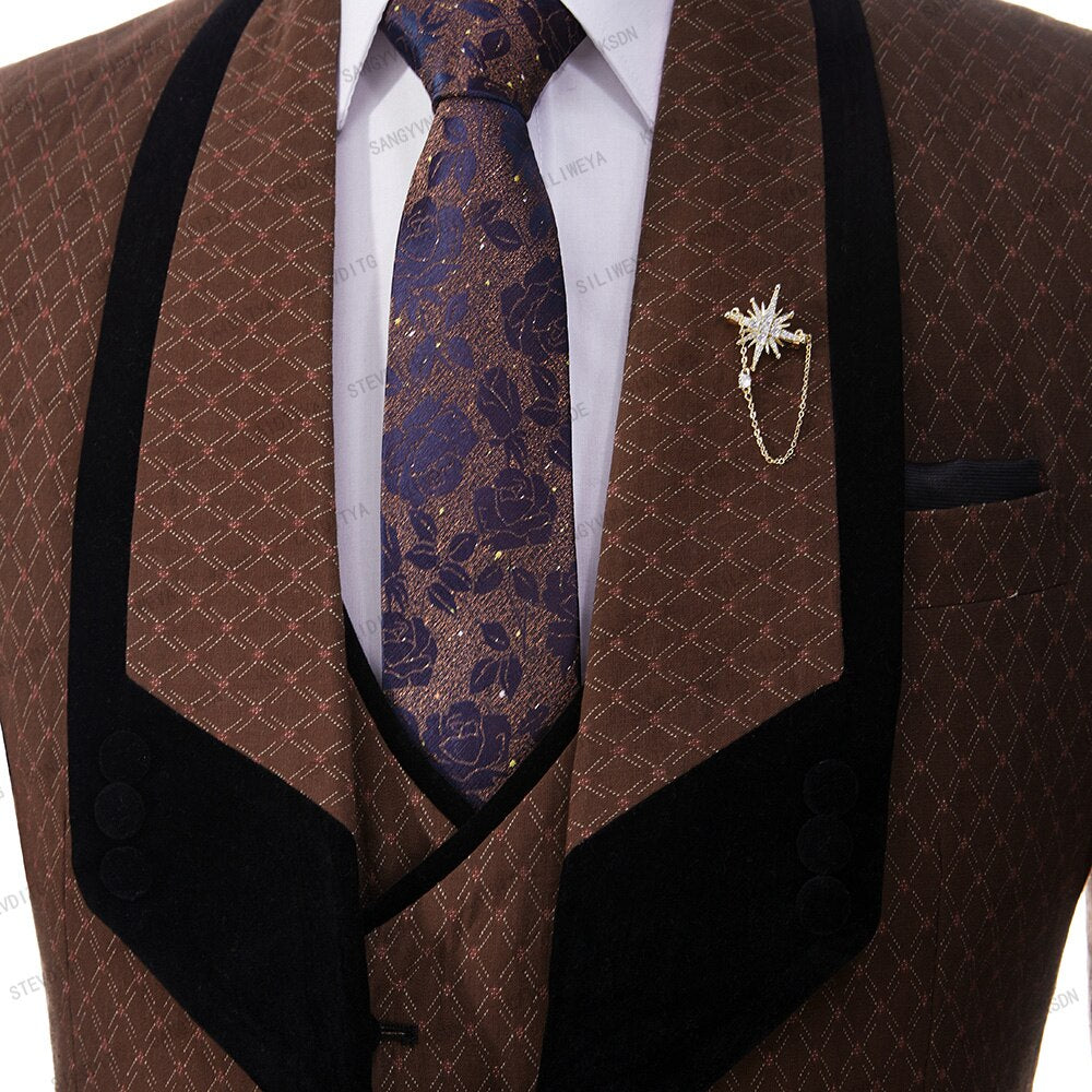 Shawl Lapel Groom Tuxedos Men Suits Wedding 3 Pieces (Jacket+Pant+Vest)