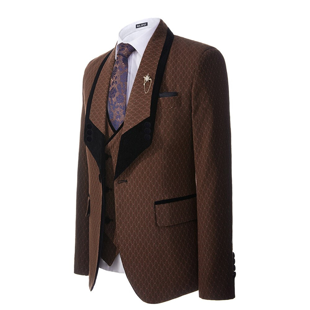 Shawl Lapel Groom Tuxedos Men Suits Wedding 3 Pieces (Jacket+Pant+Vest)