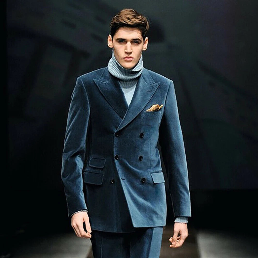Costume homme mode blazer revers crantés chic croisé slim fit costume mariage 2 pièces veste pantalon