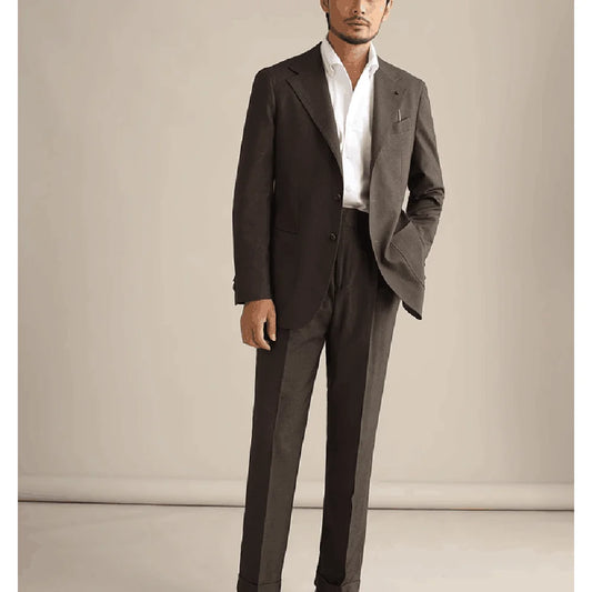 New Men Suits 2 Pieces Slim Fit Casual Business Formal Brown Notch Lapel Tuxedos for Wedding Groomsmen (Blazer+Pants)