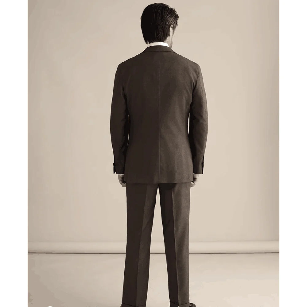 Trajes de hombre nuevos, 2 piezas, corte entallado, informal, formal, de negocios, marrón, con solapa de muesca, para padrinos de boda (chaqueta + pantalón)