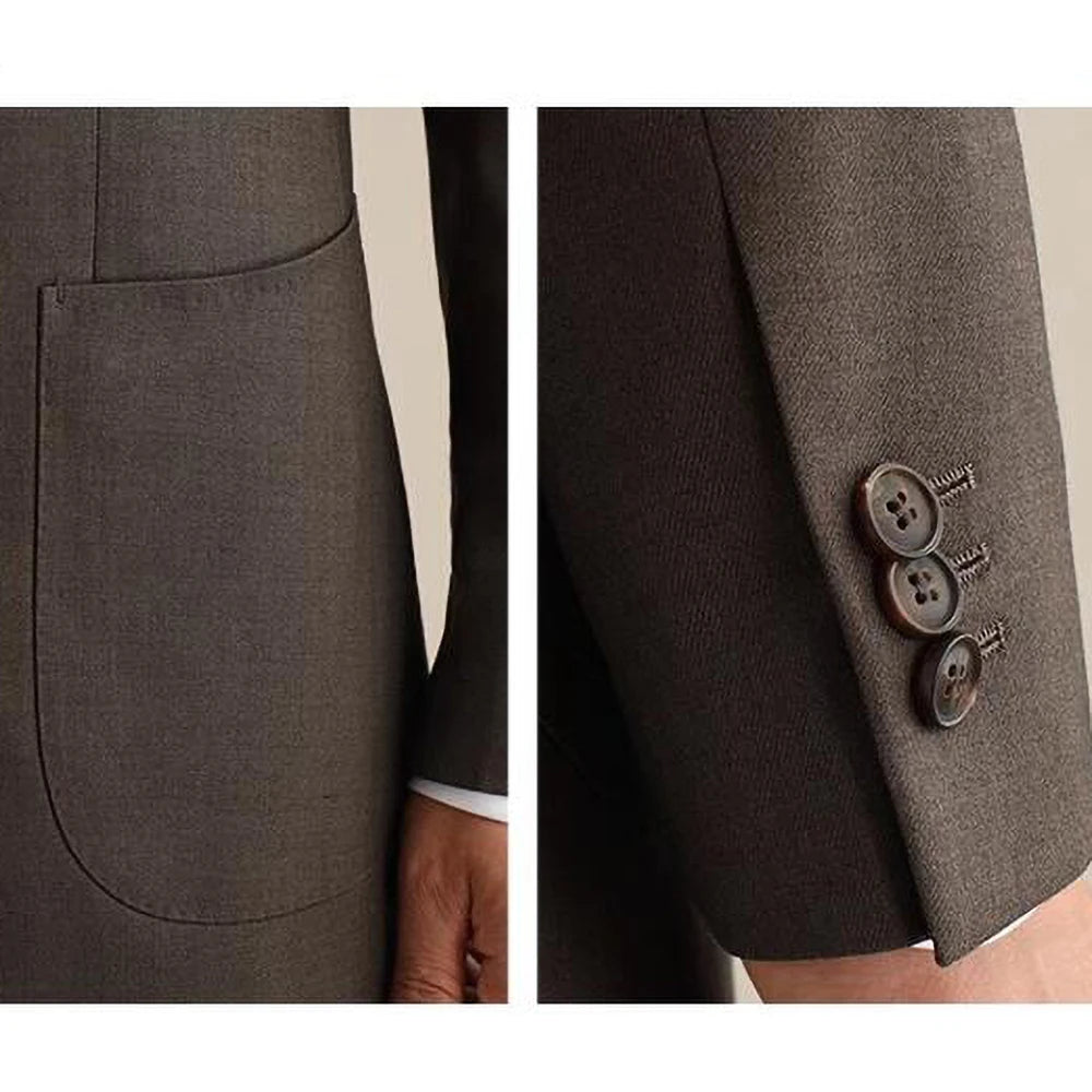 Trajes de hombre nuevos, 2 piezas, corte entallado, informal, formal, de negocios, marrón, con solapa de muesca, para padrinos de boda (chaqueta + pantalón)