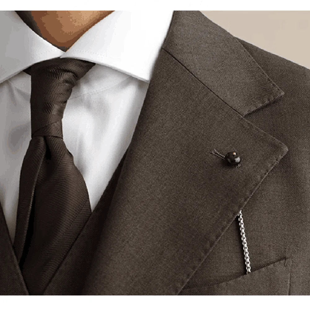 Trajes de hombre nuevos, 2 piezas, corte entallado, informal, formal, de negocios, marrón, con solapa de muesca, para padrinos de boda (chaqueta + pantalón)